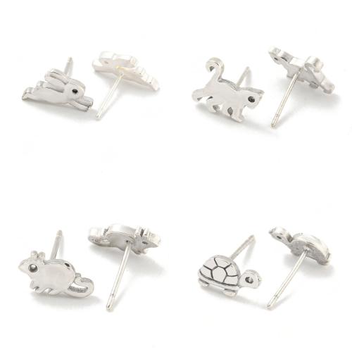 Латуни Стад Серьги, Латунь, плакирован серебром, ювелирные изделия моды & инкрустированное микро кубического циркония, серебряный, 20ПК/сумка, продается сумка