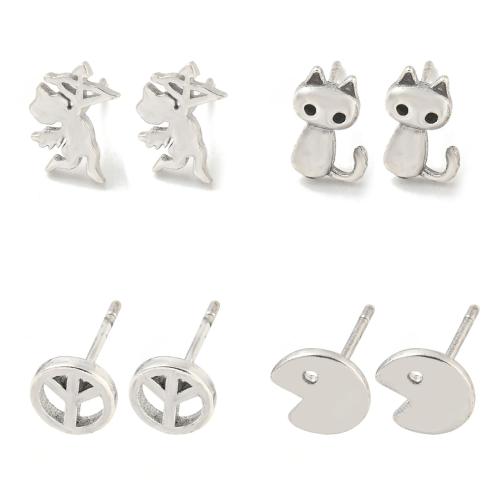 Латуни Стад Серьги, Латунь, плакирован серебром, ювелирные изделия моды, серебряный, 20ПК/сумка, продается сумка