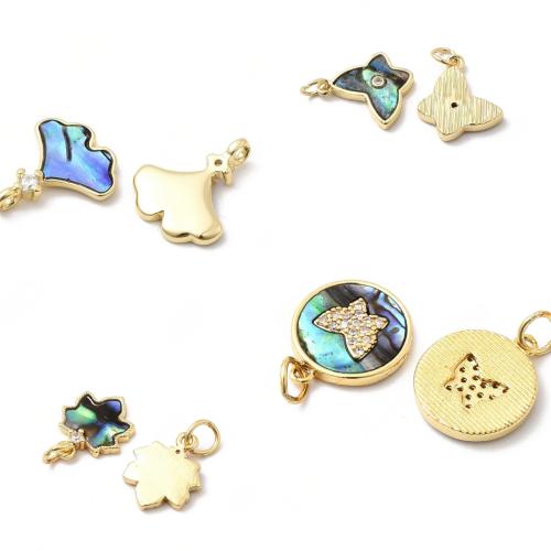Colgante de concha de abulón, metal, con Nácar de Abulón, chapado en color dorado, Bricolaje & micro arcilla de zirconia cúbica, más colores para la opción, 20PCs/Bolsa, Vendido por Bolsa