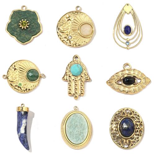 Gemstone Jewelry Pendant, 304 Stainless Steel, with Gemstone, plated, DIY & with rhinestone 