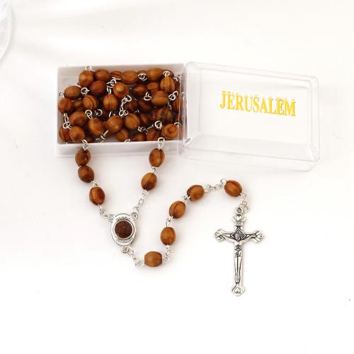 bois collier, avec alliage de zinc, croix, Placage, bijoux de mode & unisexe, Vendu par PC