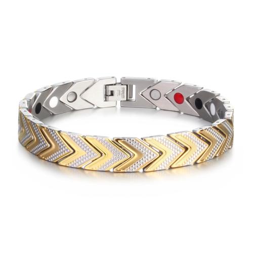 Acier inoxydable 304 bracelet, avec Pierre de Noir-Magnetic, Placage ionique sous vide, bijoux de mode & pour homme Vendu par PC