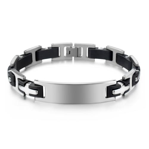 304 Stainless Steel Bracelet, with Silicone, polished, fashion jewelry & for man [
