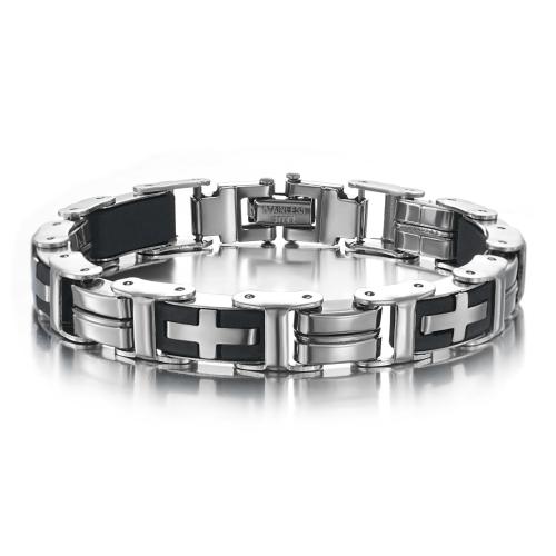 304 Stainless Steel Bracelet, with Silicone, Cross, polished, fashion jewelry & for man, original color [