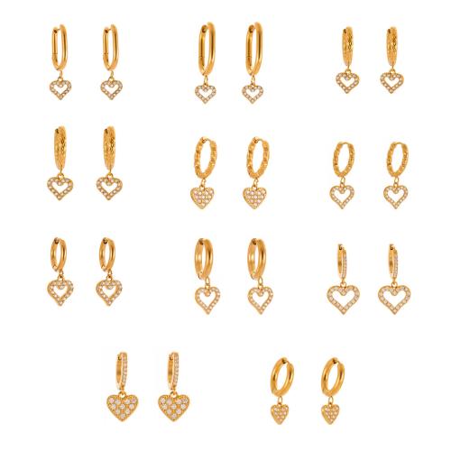 Boucle d'oreille goutte inox, Acier inoxydable 304, Placage de couleur d'or, bijoux de mode & pavé de micro zircon, plus de couleurs à choisir, Vendu par paire