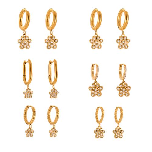 Boucle d'oreille goutte inox, Acier inoxydable 304, Placage de couleur d'or, bijoux de mode & pavé de micro zircon, plus de couleurs à choisir, Vendu par paire
