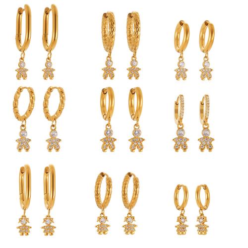 Boucle d'oreille goutte inox, Acier inoxydable 304, Placage de couleur d'or, bijoux de mode & pavé de micro zircon, plus de couleurs à choisir, Vendu par paire