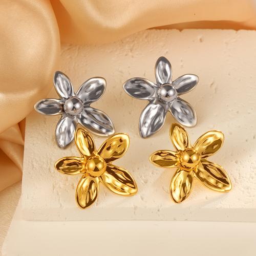 Edelstahl Stud Ohrring, 304 Edelstahl, Blume, plattiert, Modeschmuck, keine, verkauft von Paar