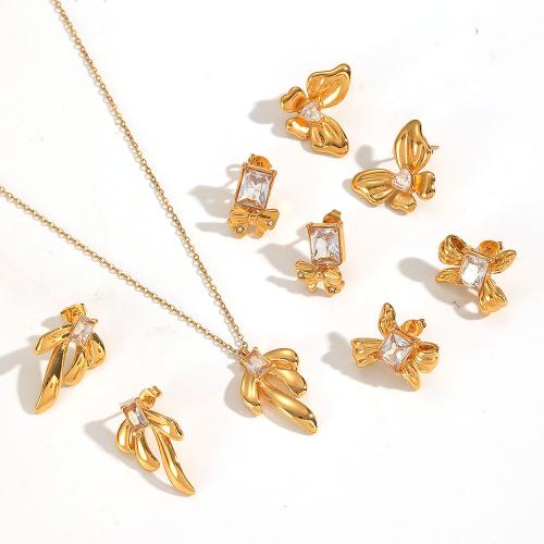 Cubic Zirconia Micro Pave Ensembles de bijoux en acier inoxydable, Acier inoxydable 304, Boucle d’oreille stud & collier, Placage, bijoux de mode & pavé de micro zircon, plus de couleurs à choisir, Vendu par PC