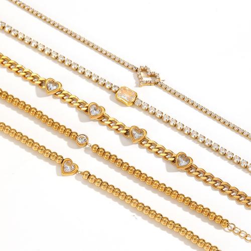 Bracelets en acier inoxydable, Acier inoxydable 304, fleur, Placage, bijoux de mode & pavé de micro zircon & avec strass, plus de couleurs à choisir, Vendu par PC