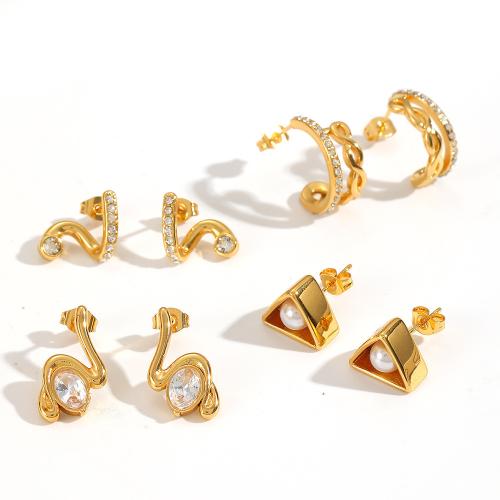 clou d'oreille en acier inoxydable avec stras, Acier inoxydable 304, avec perle de plastique, Placage, bijoux de mode & avec strass, plus de couleurs à choisir, Vendu par paire