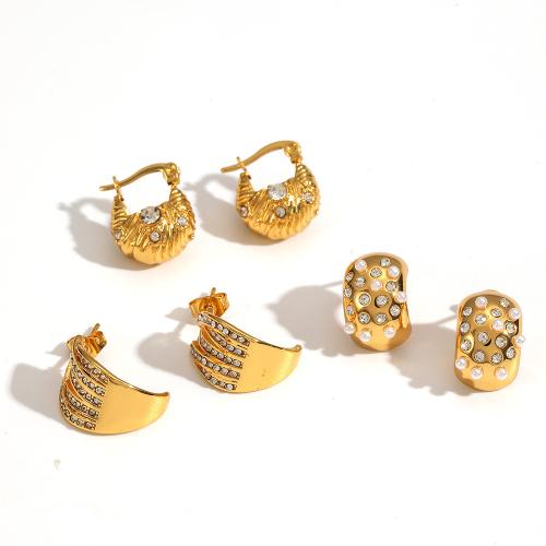 clou d'oreille en acier inoxydable avec stras, Acier inoxydable 304, avec perle de plastique, Placage, bijoux de mode & avec strass, plus de couleurs à choisir, Vendu par paire