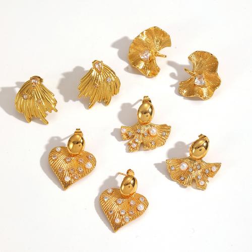 Boucle en acier inoxydable zircons cubiques, Acier inoxydable 304, avec perle de plastique, Placage, bijoux de mode & pavé de micro zircon, plus de couleurs à choisir, Vendu par paire