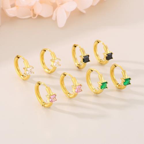 Stainless Steel Huggie Hoop Earring, 304 Stainless Steel, with Glass, gold color plated, fashion jewelry 