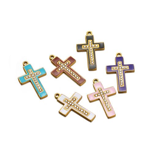 pendentifs En acier inoxydable de Croix , Acier inoxydable 304, Placage de couleur d'or, DIY & émail & avec strass, plus de couleurs à choisir Vendu par sac