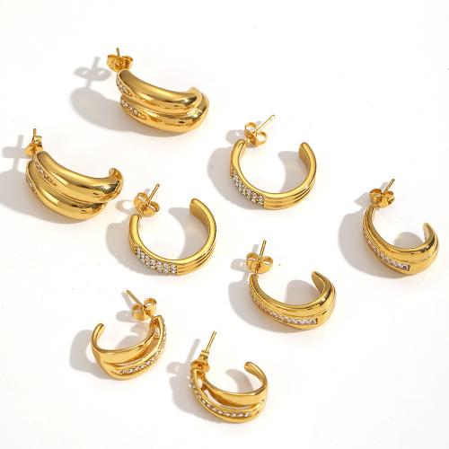 clou d'oreille en acier inoxydable avec stras, Acier inoxydable 304, Placage, bijoux de mode & avec strass, plus de couleurs à choisir, Vendu par paire