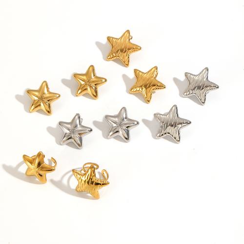 Conjuntos de joyería de acero inoxidable, acero inoxidable 304, Pendiente de stud & anillo de dedo, Estrella, chapado, más colores para la opción, Vendido por UD