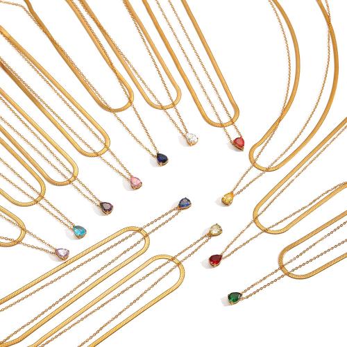 Collar de acero inoxidable Circonita, acero inoxidable 304, chapado, Joyería & micro arcilla de zirconia cúbica, más colores para la opción, Vendido por UD