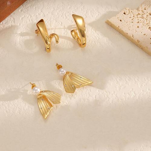 Boucle en acier inoxydable, Acier inoxydable 304, avec perle de plastique, Placage, bijoux de mode & avec strass, plus de couleurs à choisir, Vendu par paire