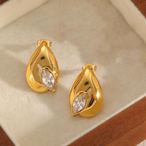 Boucle en acier inoxydable zircons cubiques, Acier inoxydable 304, Placage de couleur d'or, bijoux de mode & pavé de micro zircon, doré, Vendu par paire