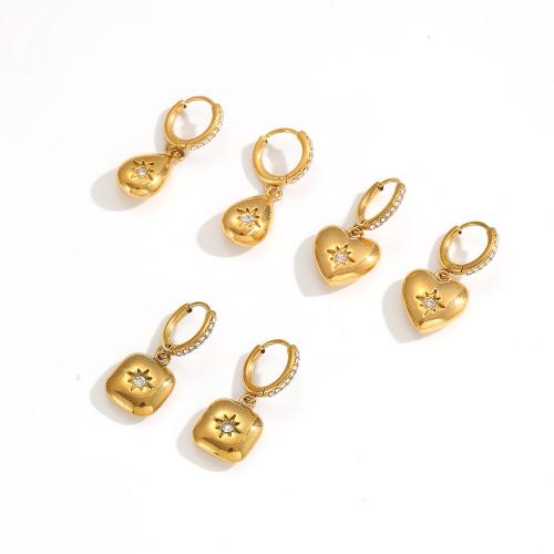 Boucle d'oreille goutte inox, Acier inoxydable 304, Placage, bijoux de mode & pavé de micro zircon, plus de couleurs à choisir, Vendu par paire