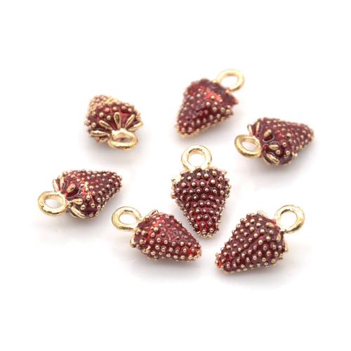 Zink Legierung Emaille Anhänger , Zinklegierung, Erdbeere, goldfarben plattiert, DIY, 15x9mm, verkauft von PC