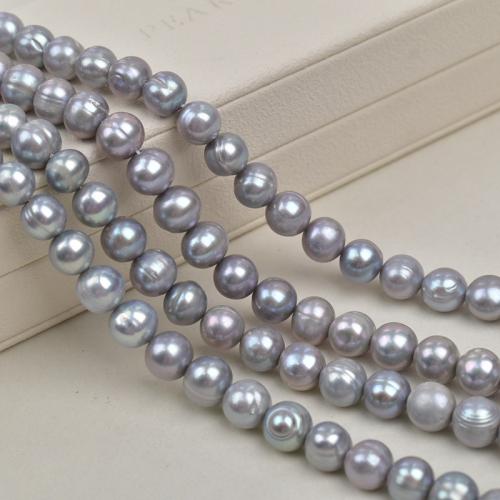 Natural Freshwater Pearl Loose Beads, Slightly Round, DIY, grey, 8-10mm cm 
