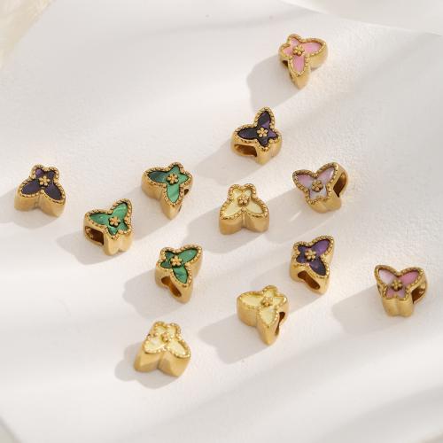 Stainless Steel Beads, 304 Stainless Steel, with Acrylic, Butterfly, plated, DIY 