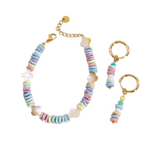 Агат Ювелирные наборы, Нержавеющая сталь 304, браслет & серьги, с Агат, Звезда, Другое покрытие, DIY & эмаль, Много цветов для выбора, продается PC