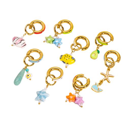 宝石ドロップ イヤリング, 304ステンレススチール, とともに 天然石 & 磁器 & プラスチック製パール, メッキ, ファッションジュエリー & エナメル, 無色, 売り手 パソコン