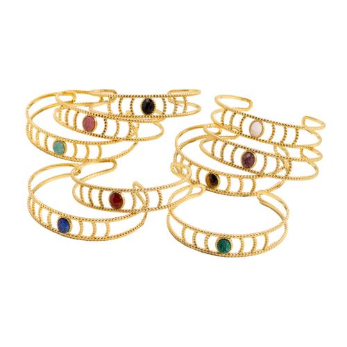 Gemstone Bangle, 304 Stainless Steel, with Natural Stone, plated, fashion jewelry 