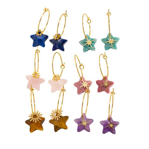 宝石ドロップ イヤリング, 304ステンレススチール, とともに 天然石, 星, メッキ, ファッションジュエリー, 無色, 売り手 ペア