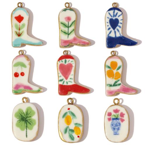 Porcelain Pendants, Acier inoxydable 304, avec porcelaine, Placage, DIY, plus de couleurs à choisir Vendu par sac