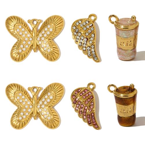 ラインストーンのステンレス　ペンダント, 304ステンレススチール, とともに ABS 樹脂パール, メッキ, DIY & エナメル & ライン石のある, 無色, 3パソコン/バッグ, 売り手 バッグ