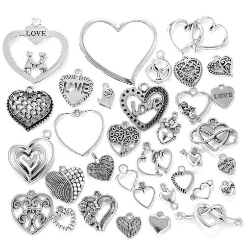 Charakterform Zinklegierung Anhänger, Herz, antik silberfarben plattiert, DIY & verschiedene Stile für Wahl, verkauft von PC