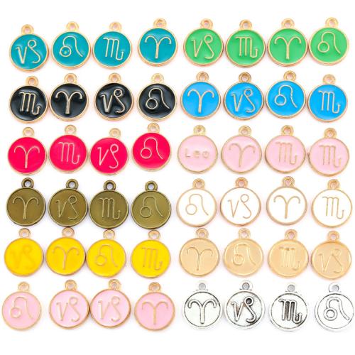 Zinklegierung Sternzeichen Anhänger, 12 Zeichen des Sternzeichens, plattiert, DIY & verschiedene Stile für Wahl & Emaille, 12PCs/setzen, verkauft von setzen