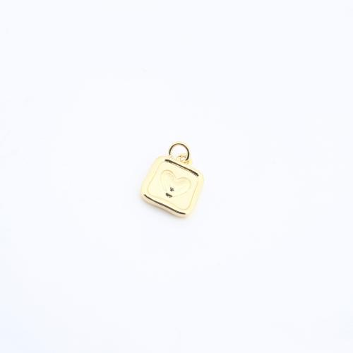 Colgantes de corazón de latón, metal, Cuadrado, chapado, Bricolaje, dorado, 12x10x2mm, Vendido por UD