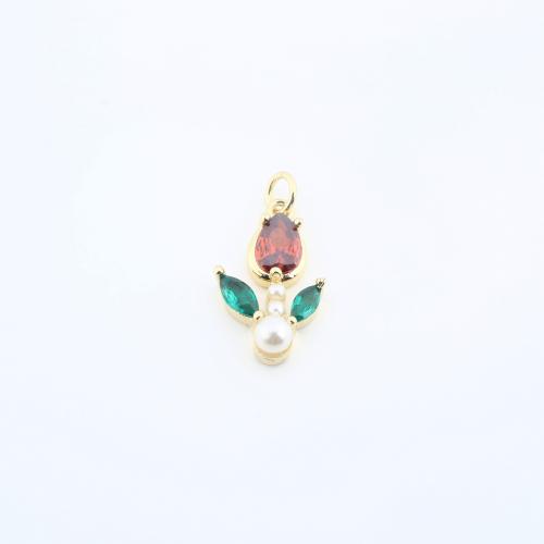 Цирконий Микровымостить латунь подвеска, Латунь, с Пластиковая жемчужина, Тюльпан, Другое покрытие, DIY & инкрустированное микро кубического циркония, Много цветов для выбора продается PC