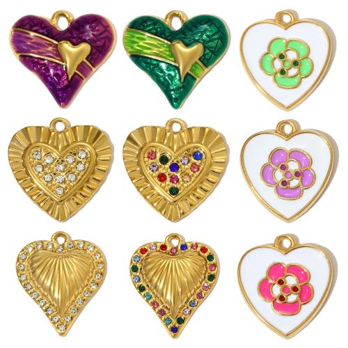 Colgantes del corazón de acero inoxidable, acero inoxidable 304, chapado, Bricolaje & esmalte & con diamantes de imitación, más colores para la opción, 3PCs/Bolsa, Vendido por Bolsa
