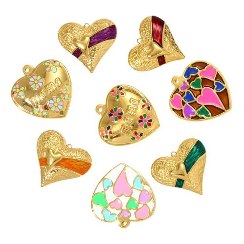 colgantes de acero inoxidable de esmalte, acero inoxidable 304, Corazón, chapado, Bricolaje, más colores para la opción, 3PCs/Bolsa, Vendido por Bolsa