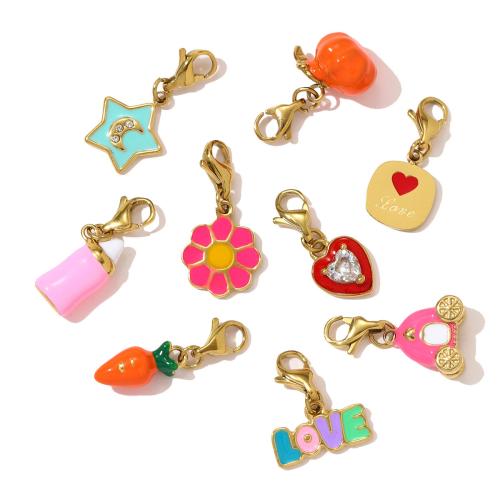 colgantes de acero inoxidable de esmalte, acero inoxidable 304, chapado, Bricolaje & micro arcilla de zirconia cúbica, más colores para la opción, 3PCs/Bolsa, Vendido por Bolsa