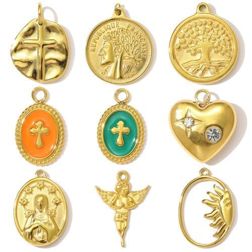 Кулоны из нержавеющей стали, Нержавеющая сталь 304, плакирован золотом, DIY & эмаль & со стразами, Много цветов для выбора, 3ПК/сумка, продается сумка