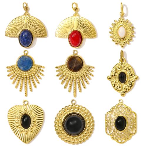Gemstone ювелирные изделия Кулон, Нержавеющая сталь 304, с Природный камень, плакирован золотом, DIY, Много цветов для выбора, 3ПК/сумка, продается сумка