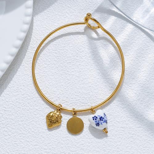 Браслет из нержавеющей стали, Нержавеющая сталь 304, с фарфор, плакирован золотом, ювелирные изделия моды, разноцветный, продается PC