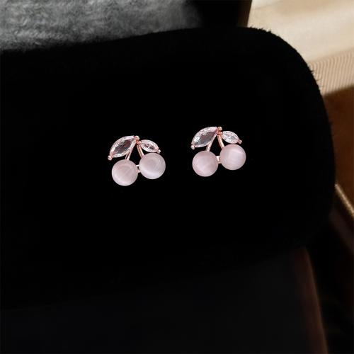 Латунные серьги Кубический циркон (CZ), Латунь, с кубический цирконий & Кристаллы, Ягода, плакирован золотом, Женский, розовый продается Пара