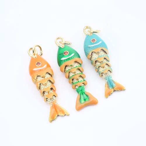 キュービックジルコニアマイクロパヴェブラスペンダント, 銅, 魚, メッキ, DIY & マイクロパヴェジルコニア & エナメル, 無色 売り手 パソコン