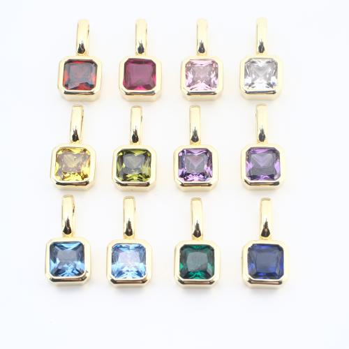 Cubic Zirconia Brass Pendants, Square, plated, DIY & micro pave cubic zirconia 
