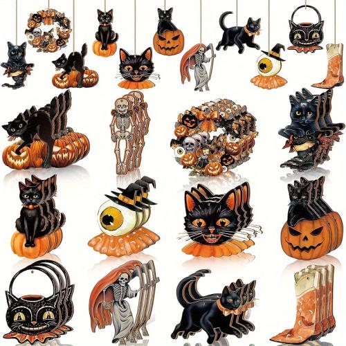 madera Ornamentos colgantes, Diseño de Halloween, 12PCs/Set, Vendido por Set