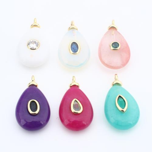 Подвески из натуральных камни и латуни, Латунь, с Природный камень, Другое покрытие, DIY & инкрустированное микро кубического циркония, Много цветов для выбора продается PC