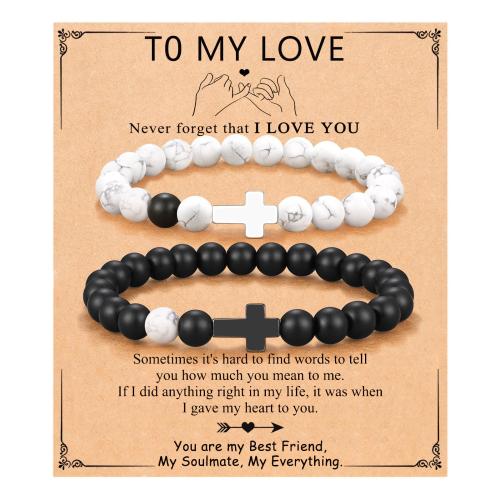 Abrazine Stone Bracelet Set, with Howlite, Cross & for couple 